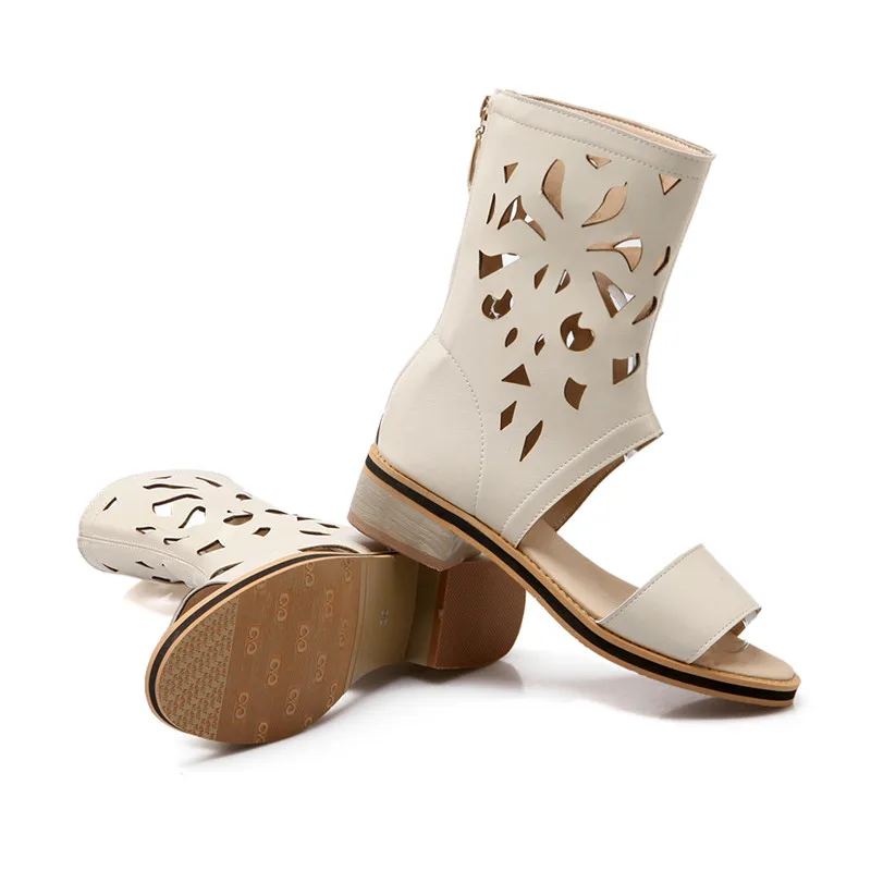 Женские ботинки на плоской подошве ENMAYLA летние мотоциклетные с открытым носком