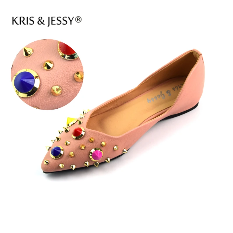 Крис и Джесси Новая мода Повседневное женская обувь с острым носком заклепками