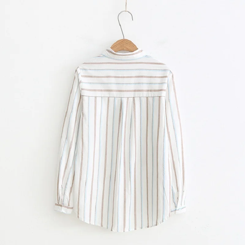 Новинка 2018 полосатая блузка Женская Повседневная рубашка с длинным рукавом