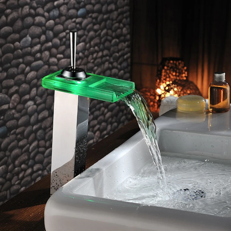 Бакала классический для Ванной Кран хромированный цвет Led водопад раковина