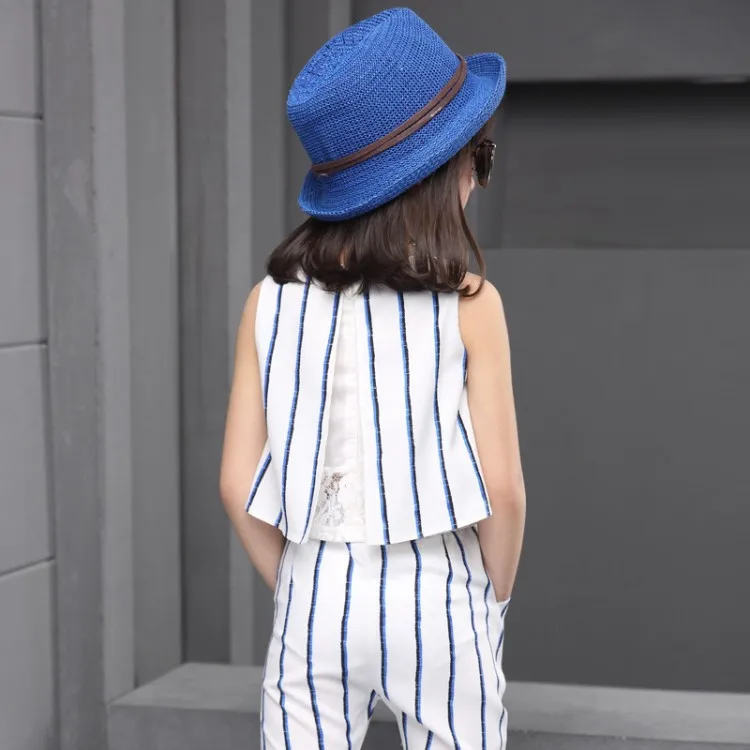 Модный шифоновый комплект с жилетом в Вертикальную Полоску для девочек на лето