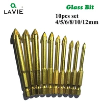 la vie 10pcs glass bits titanium coated 14 hex shank glass drill bits set 4 5 6 8 10 12mm ceramic marble cross tipped hole 001