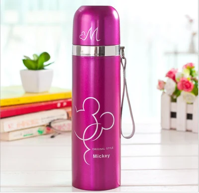 Fuchsia 1X500 мл Мультяшные Микки термосы модная пуля кружка Термочашка термобутылка Спортивная дорожная вакуумная колба - Цвет: Fuchsia