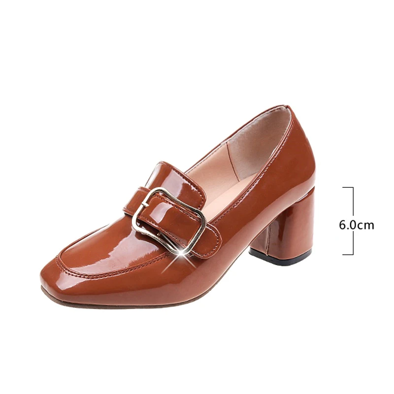 

Pumps Women Shoes High Heels Slip on Square Toe Sexy Ladies Shoes Woman Footwear Metal Buckle Patent Leather Party Wedding Shoes