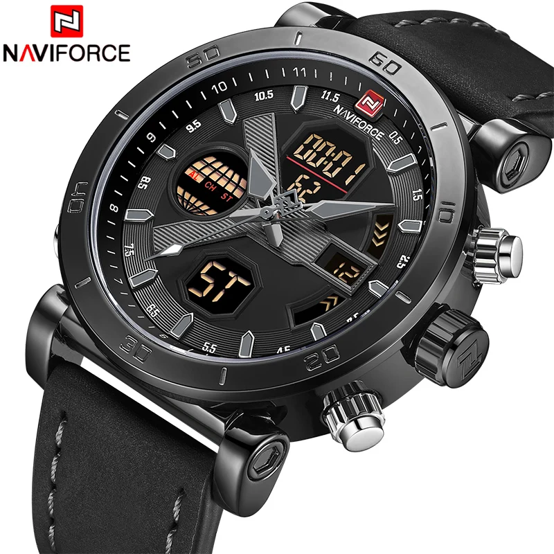 NAVIFORCE Роскошные мужские часы светодиодные аналоговые армейские