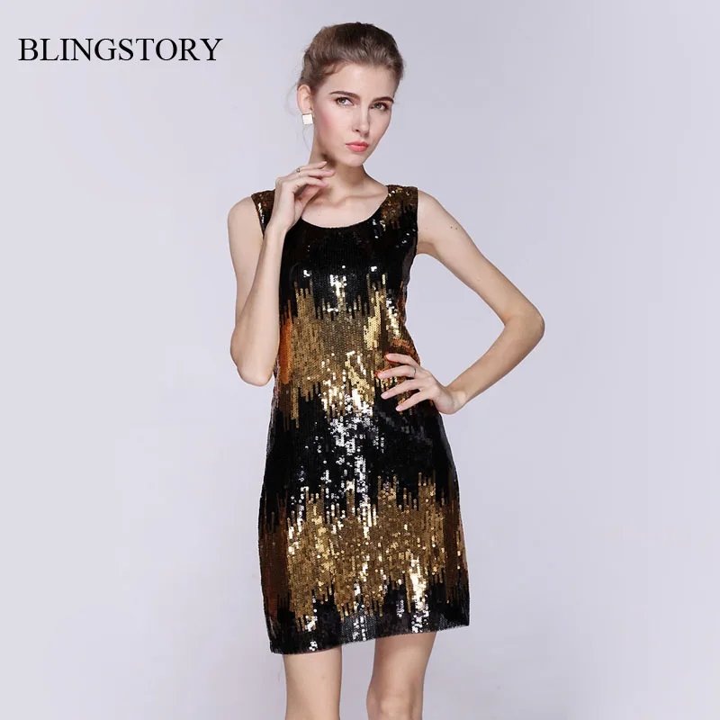 Женское платье с блестками BLINGSTORY Клубная одежда в европейском стиле Прямая