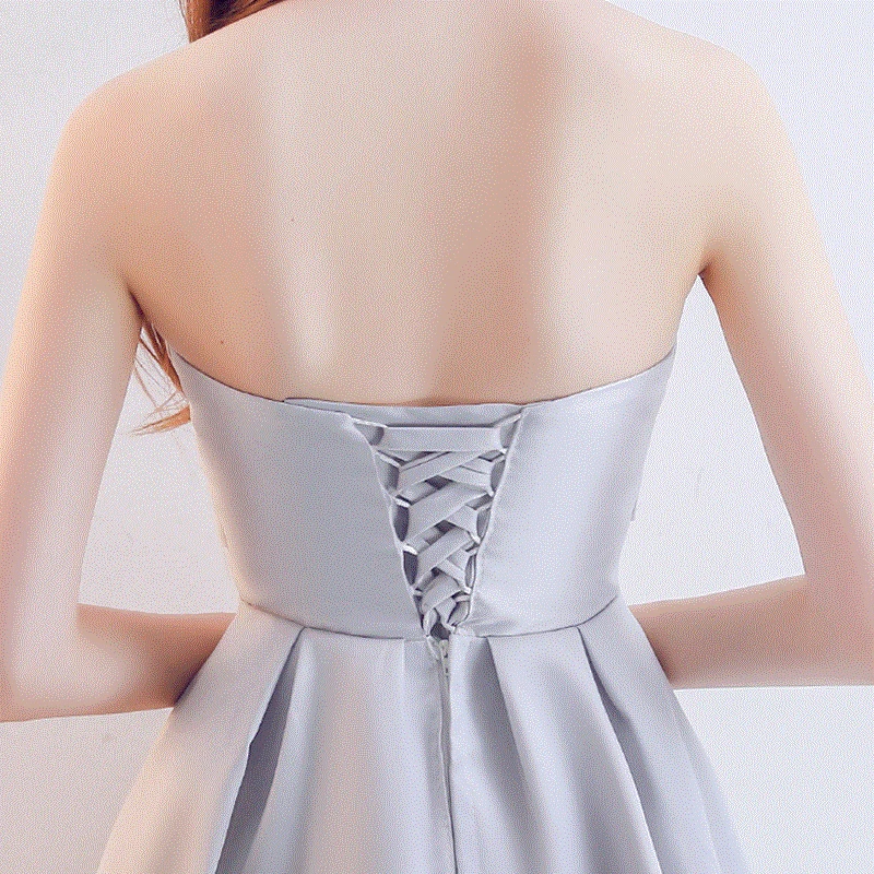 Vestido De Festa Новое серое платье подружки невесты Короткое атласное на бретельках