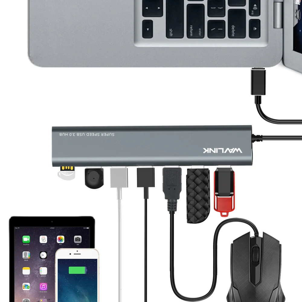 Кабель Wavlink USB 3 1 Type-C алюминиевый концентратор для передачи данных с 7 портами 0 (USB