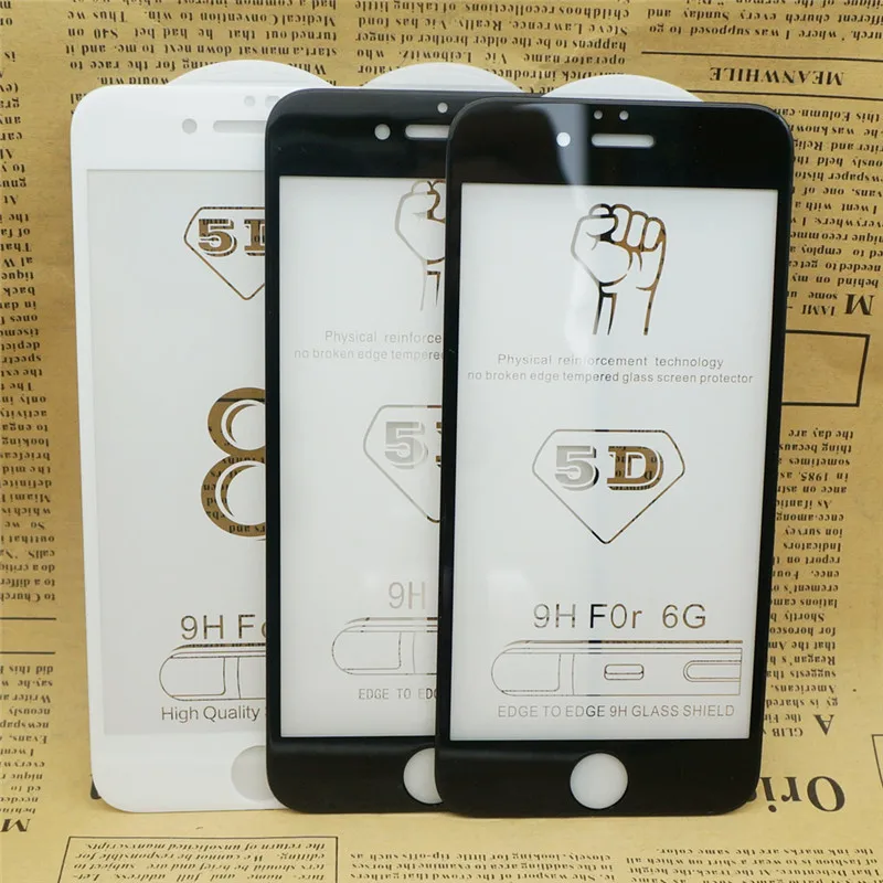 Новое 5D полное покрытие закаленное стекло для iPhone 8 7 6S Plus X Защитное экрана 6 9H с