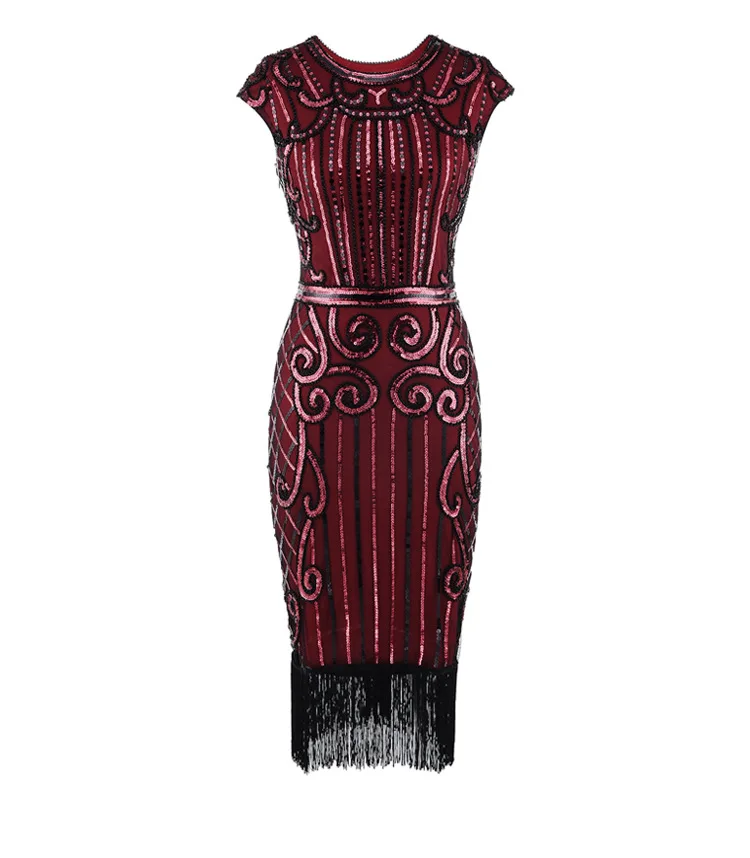 SHEMECOR 1920s Great Gatsby винтажные платья, расшитые блестками и бисером, с круглым вырезом, темно-зеленые, с бахромой, с кисточками, с шипами, шикарные платья, вечерние, для клубных танцев