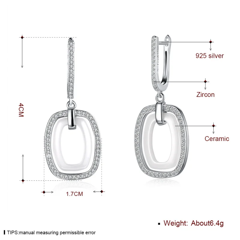 Fashion Real 925 sterling silver white crystal earring for pure fashion jewelry 6.43G SE10A | Украшения и аксессуары