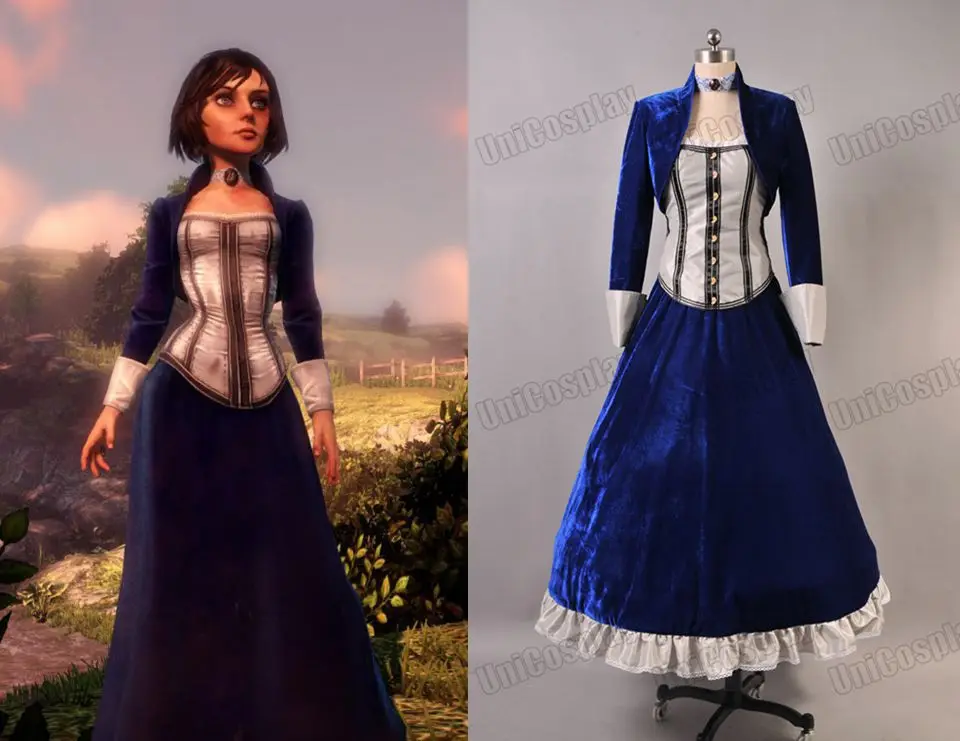 Bioshock/костюм для косплея; бесконечный костюм в стиле Элизабет; бархатное темно-синее платье; Вечерние платья из фильма на Хэллоуин; рождественские костюмы