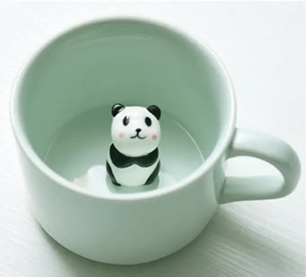 Panda Креативный 230 мл 3D kawaii мультфильм животных Керамическая молочная чашка Милая панда кофейная кружка подарок на день рождения - Цвет: Panda