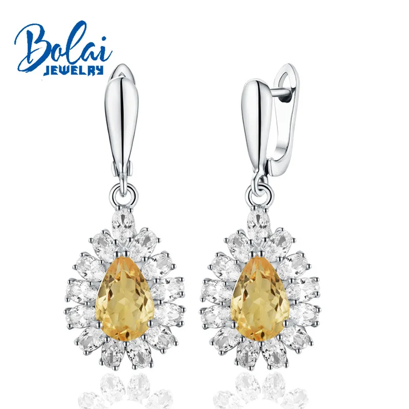 Bolaijewelry 925 стерлингового серебра прочной застежке висячие серьги с натуральным
