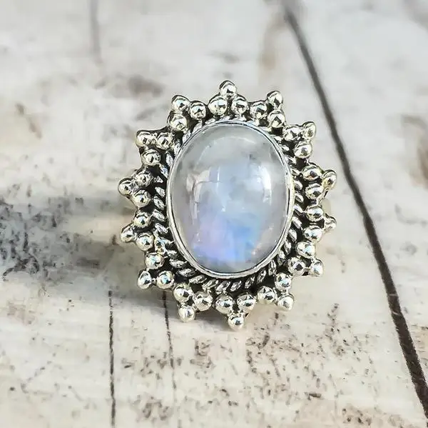 Classic silver color Inlaid Moonstone Ring for women European and American Vintage Retro Thai Silver Jewelry Accessories | Украшения и