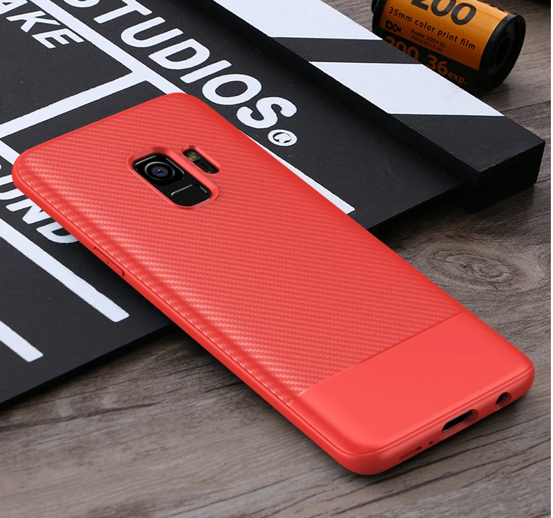 For Samsung Galaxy S9 Plus Shockproof Carbon Fiber Lines Anti fingerprint TPU Silicone Phone Case Cover Shell Protector |