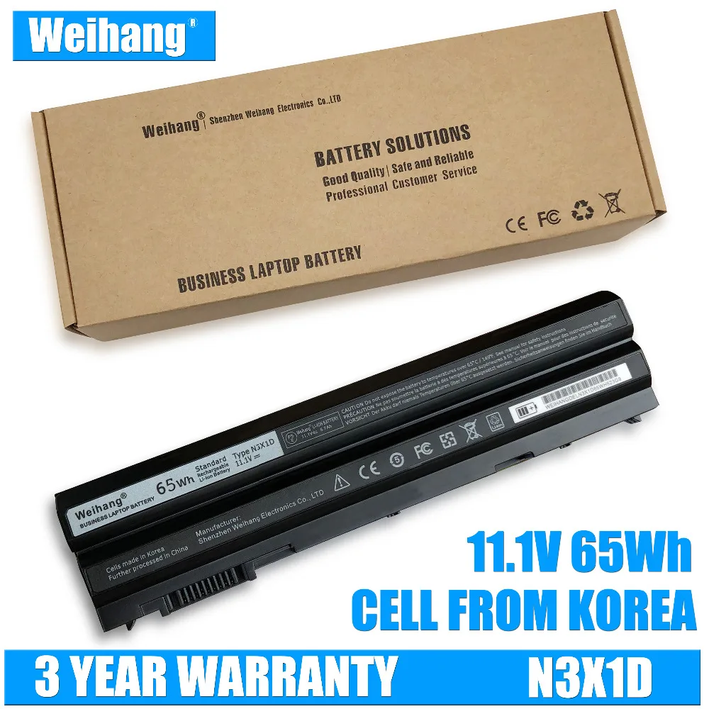 Корейская батарея Weihang для ноутбука 65WH N3X1D DELL Latitude E5420 E5430 E5520 E5530 E6420 E6520 E6430 E6440