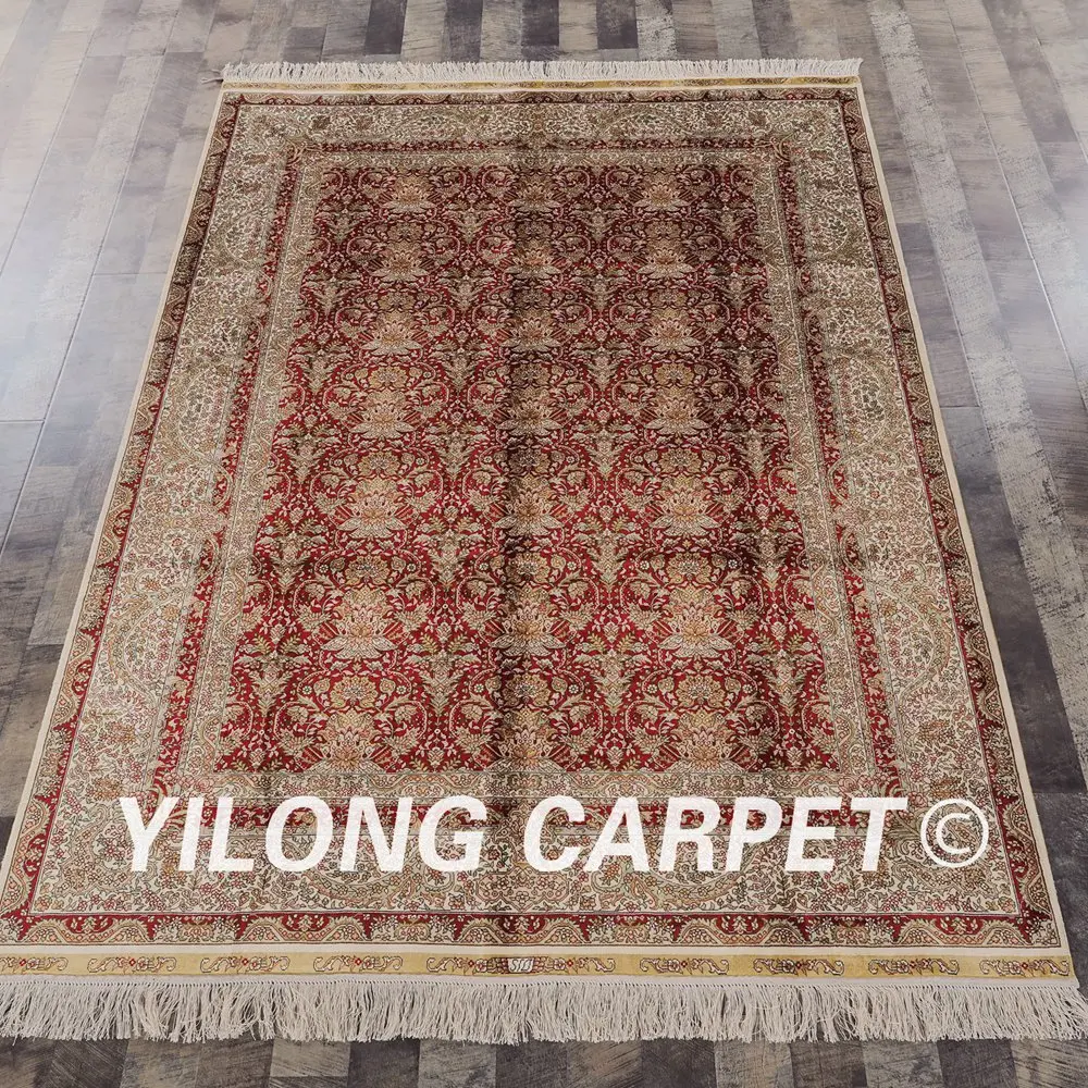 Yilong 5 'x 7' красный цвет простой дизайн искусственный Шелковый персиновый