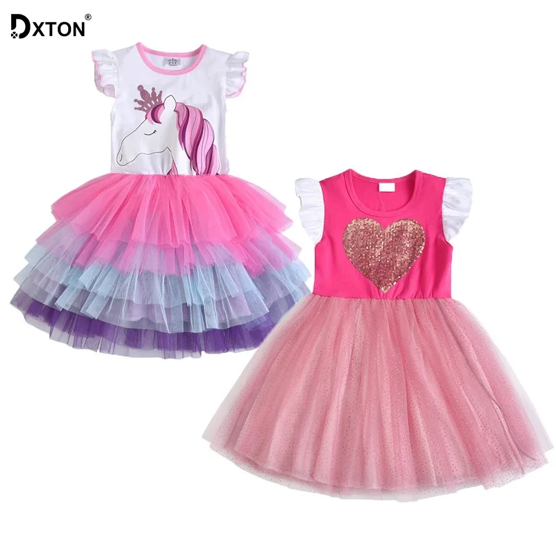 Платье для девочек Dxton платье-пачка с коротким рукавом и блестками вечерние