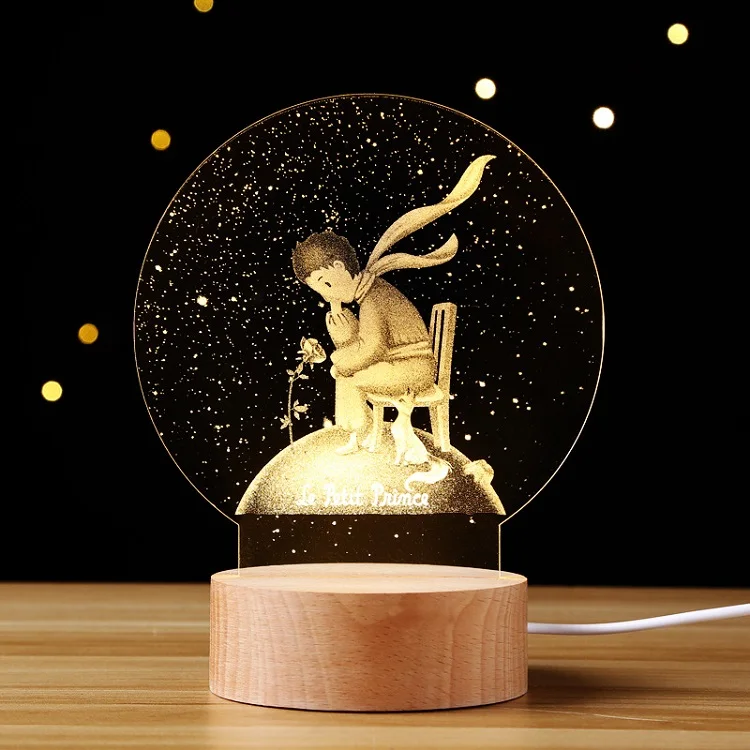 little prince Деревянный 3D настольная лампа 8 видов стилей с USB питанием акриловая Иллюзия атмосферное освещение сенсорный домашний Декор Спальня подарок светодиодный ночник - Цвет корпуса: little prince