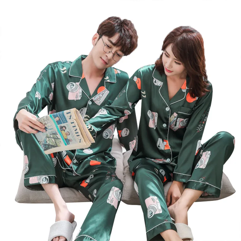Пижамные комплекты для женщин с принтом мягкая шелковая мужская пижама длинными