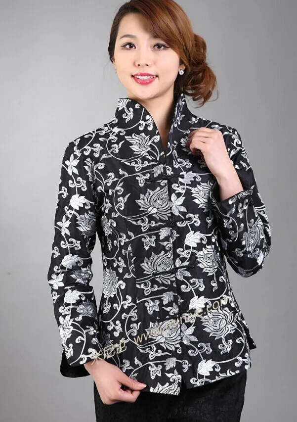 Лидер продаж синяя винтажная Женская шелковая атласная куртка с вышивкой пальто