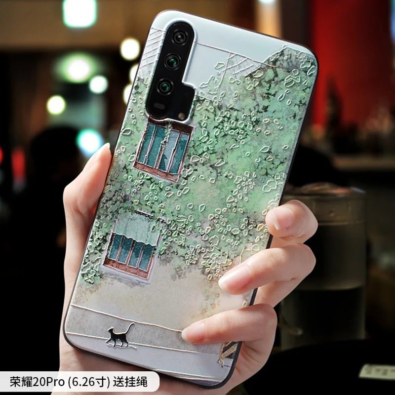 Чехол с тиснением Honor20 Green Street leaf cat для huawei HONOR 20 PRO, V20, 20i, Honor 10, V10, 10 lite, 8x чехол