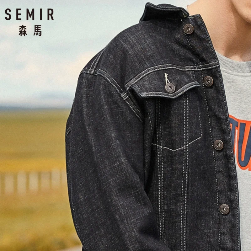 Мужская джинсовая куртка на флисовой подкладке SEMIR с воротником Потертая
