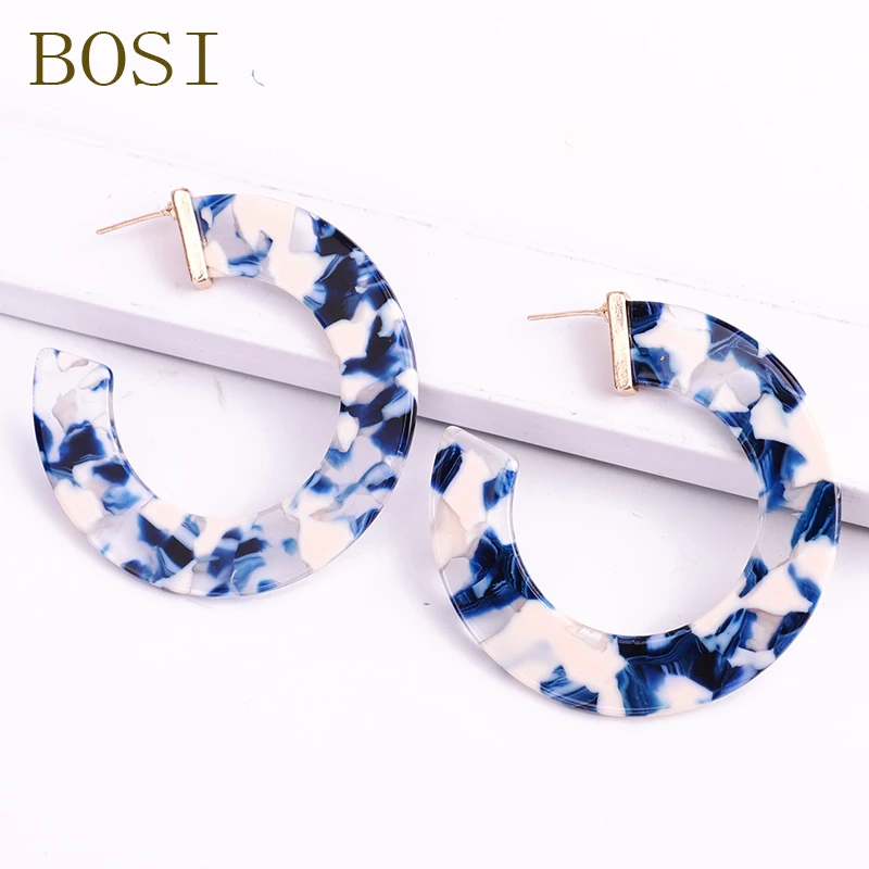 Серьги акриловые Boho большой круг Мода для женщин геометрические Висячие красочные серьги из сплава ацетат эффектное