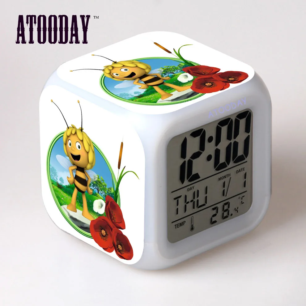 alarm clock Maya the дверцы для пчелиных улей часы светодиодные 7 цветов Изменение Orologio электронные часы Klok настольные Пластиковые Цифровые винтажные - Цвет: alarm clock