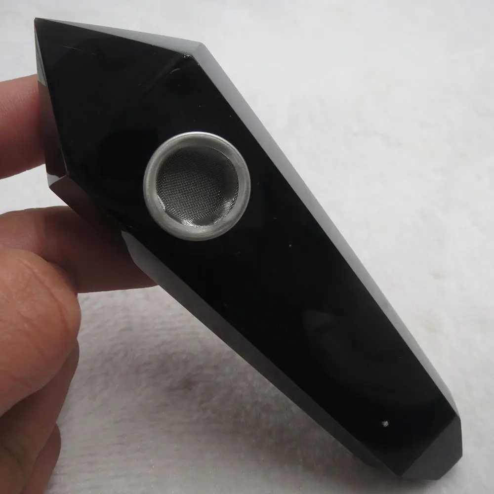 

80~110g High Quality 100% Natural Obsidian Point Wand Crystal Smoking Pipe Cigarette Holder Reiki Healing Treatment
