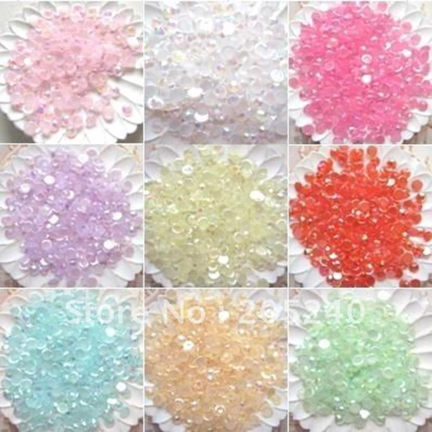 Jewelry Materials For Diy Decoration,2mm,9000pcs Mixed 9colors Flat Back Round Candy Color Acrylic Rhinestone