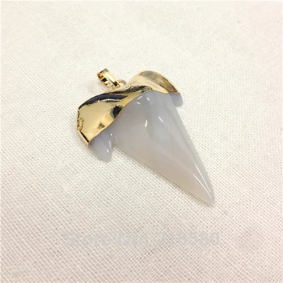 H DP108 Белый Агат зуб акулы Кулон Шарм смоченной в покрытыем цвета чистого 24