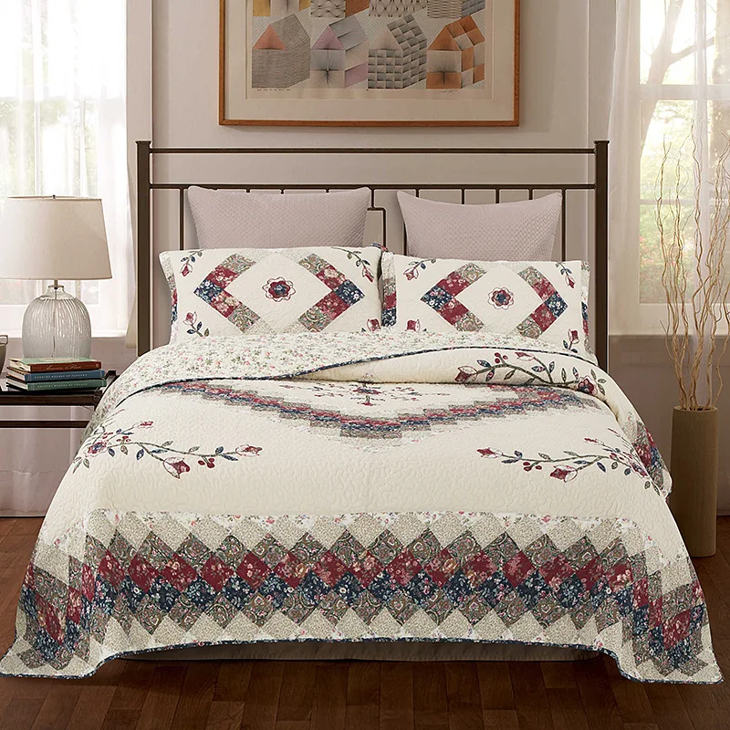 

Famvotar Fancy American Countryside Style Quilted Coverlets Bedspreads 100% Cotton Hand Made Floral Embroidery Pattern Bedspread