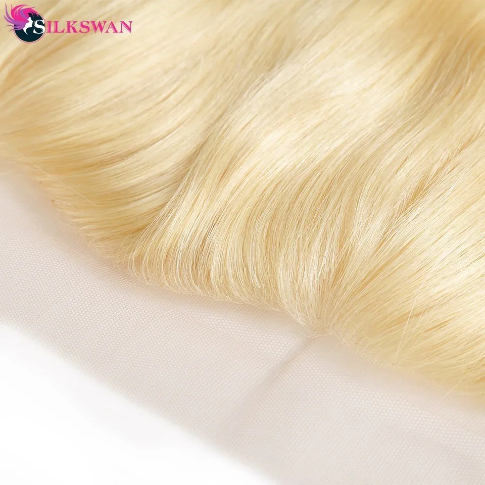 Silkswan Remy Hair Blonde Color Hair Wefts 3 Bundle with 13*4 Ear to Ear Lace Frontal Closure Indian Human Hair Blonde 613 Hair