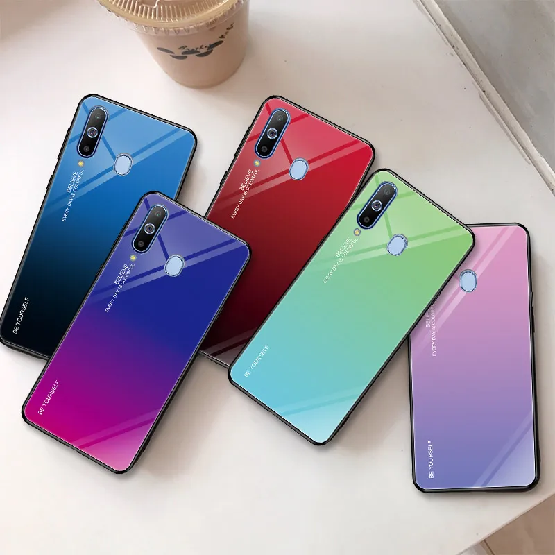 Градиент закаленное Стекло чехол для телефона для samsung Galaxy M20 A70 A50 A30 A20E A10 A6 A8 J4 J6 S8 S9 S10 плюс A7 A9 чехол Coque