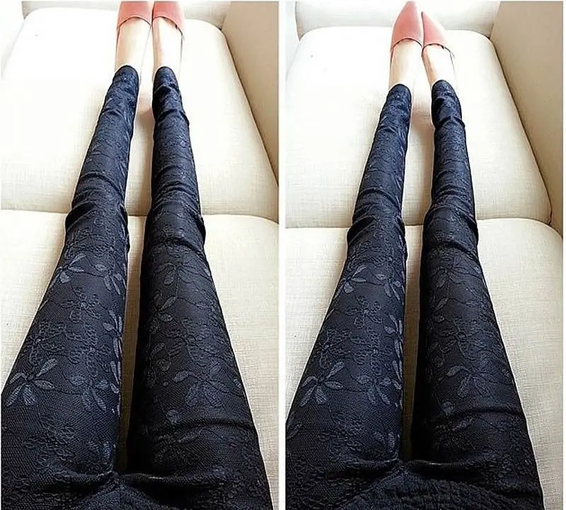 Женские кружевные леггинсы черные Белые Повседневные Стрейчевые карандаш с