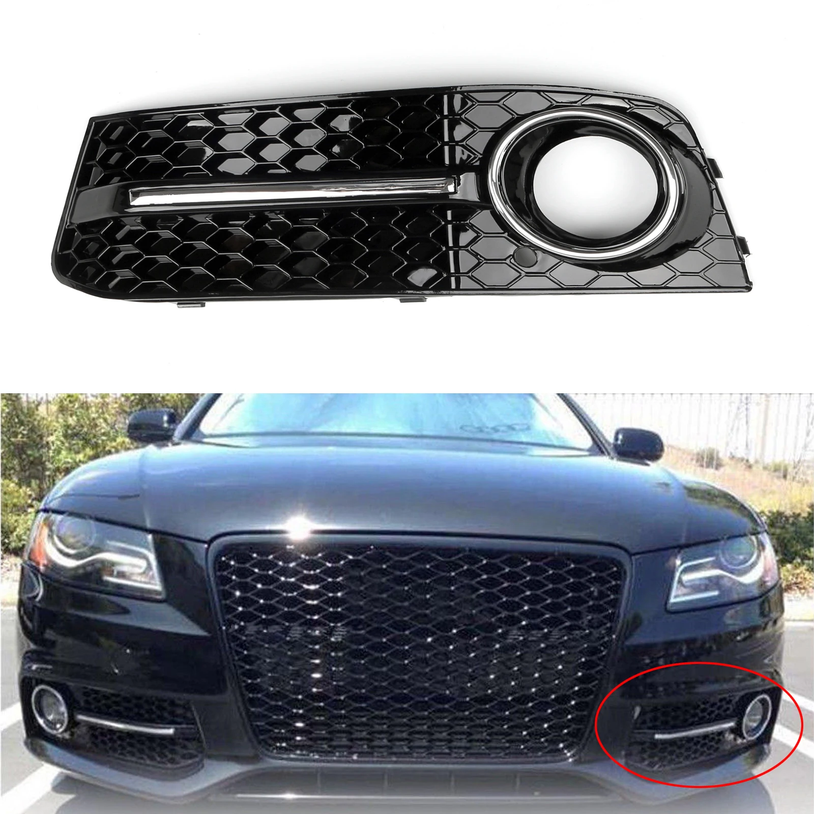 Areyourshop Передний бампер противотуманной фары Гребень-гриль для Audi A4 B8 2009-2012 Левый / правый АБС-пластик для стайлинга автомобилей