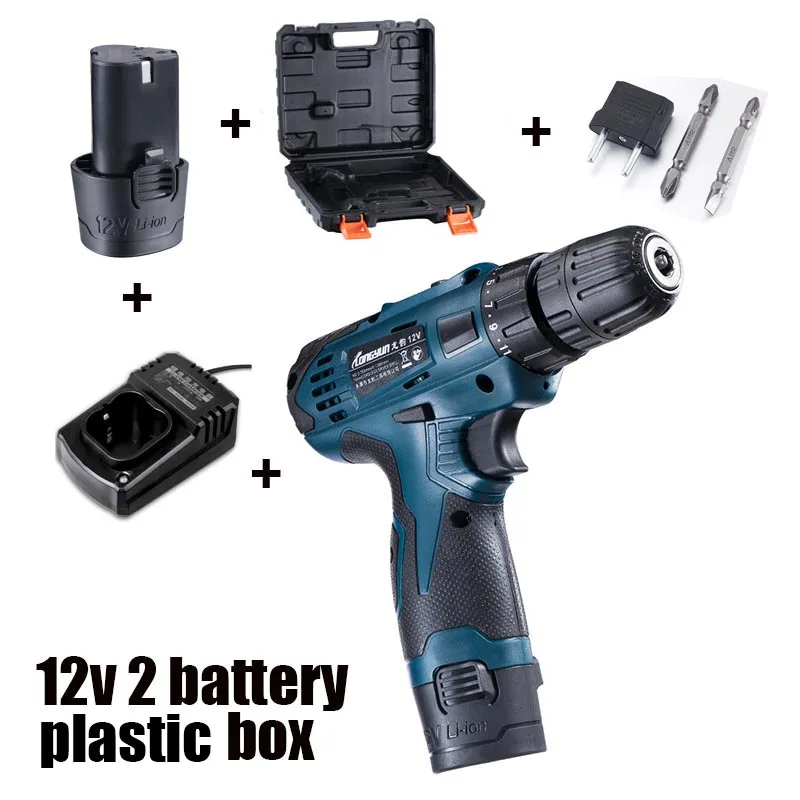12vplasti2battery 12 В, 16,8 в, 25 в, регулировка скорости, домашнее беспроводное сверло, электрическая отвертка, дополнительный Аккумуляторный ключ с пластиковой коробкой, электроинструмент - Цвет: 12vplasti2battery