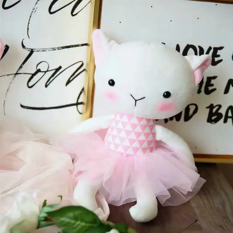 pink dress cat Ins/Высококачественная Детская плюшевая Мягкая юбка-кролик с зеленым наполнителем, кукла-Кот/ягненок, детская спальная игрушка, подарок для девочки - Цвет: pink dress cat