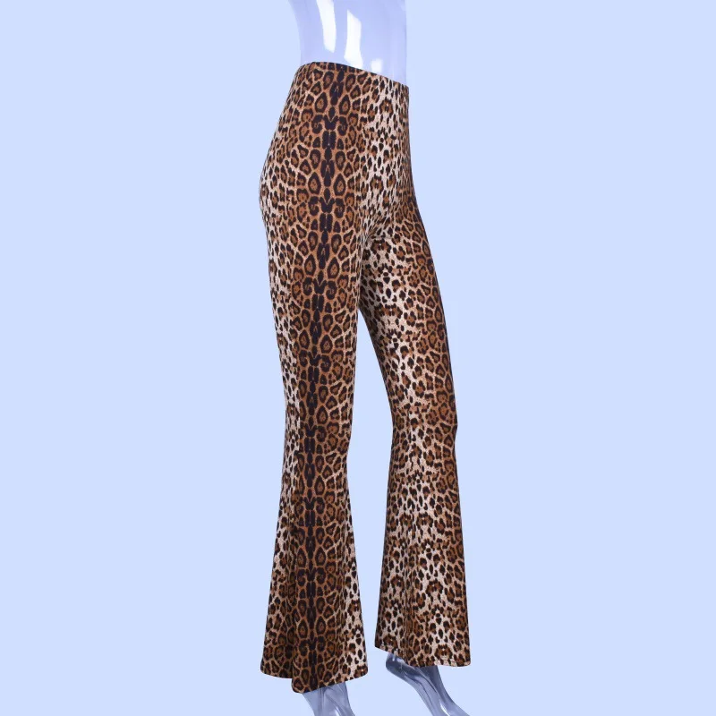 BKLD Autumn Leopard Print Vintage High Waist Flared Trousers Skinny Long Pants Ladies Sexy Bell Bottoms Pantalon Palazzo | Женская