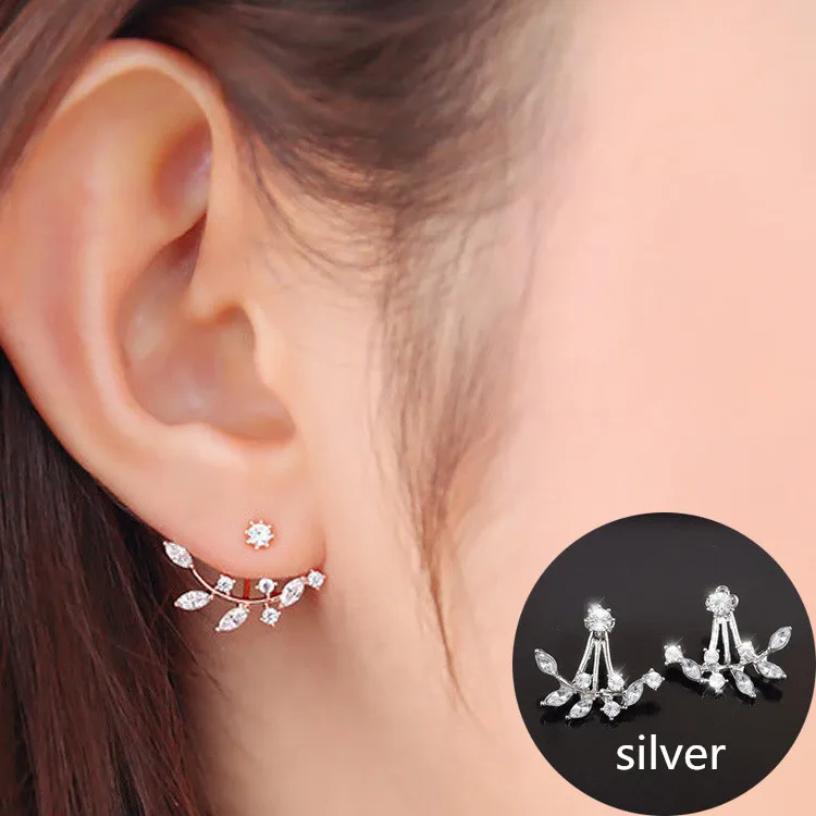 silver Ziris Lotus Кристалл куртка цветок серьги стержня для Для женщин FashionJewelry Двусторонняя цвета: золотистый, серебристый позолоченные серьги - Окраска металла: silver