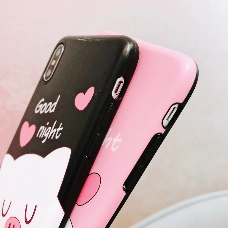STROLLIFE Cute Couple Pig Phone Case for iPhone X XS Max XR Funny Cartoon Cover IPhone 8 6s 7Plus Soft Back Shell Good Night |