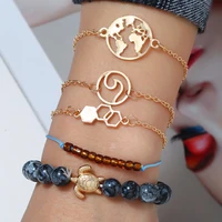 2019 new fashion black nature stone gold tortoise bangle 5pcsset for women open rope bracelets set gift wholesale women jewelry