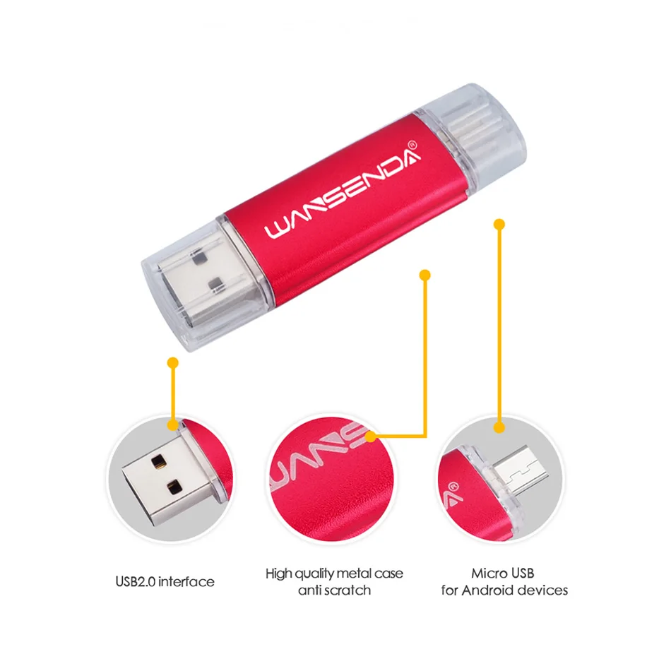 USB флеш накопитель Wansenda металлический OTG 4 ГБ 8 16 32 64 128 256 внешняя Usb флешка для
