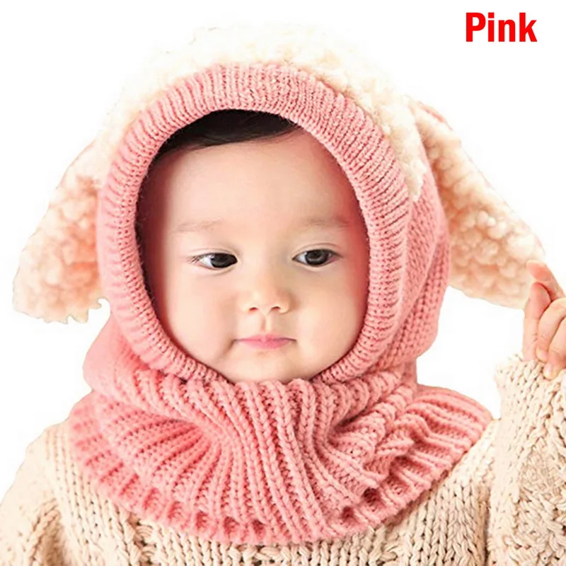 Pink CALOFE, зимние детские цветные шапки для девочек и мальчиков, Детские теплые шапки, шарф, комплект для маленьких девочек, шапочка, милая шапка с рисунком, цвет хаки, розовый - Цвет: Pink
