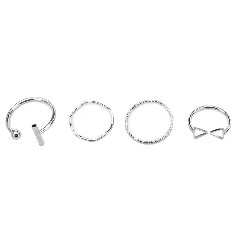 Полые треугольные 4 вида регулируемые геометрические посеребренные кольца набор