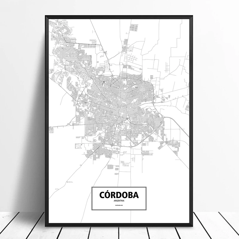 Cordoba черный белый цвет на заказ карта городов мира плакат холст печати северных