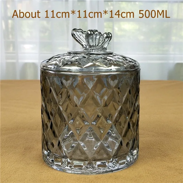 Dark Borwn 500ML 500 мл Хрустальная стеклянная банка для конфет с крышкой-бабочкой, декоративная емкость для сахара, стеклянная посуда для домашнего хранения, аксессуары для рукоделия, мебель - Цвет: Dark Borwn 500ML