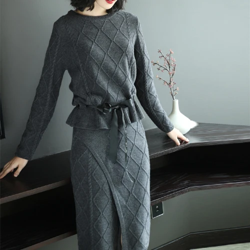 Женский трикотажный свитер uit модный осенний комплект из 2 предметов с топом